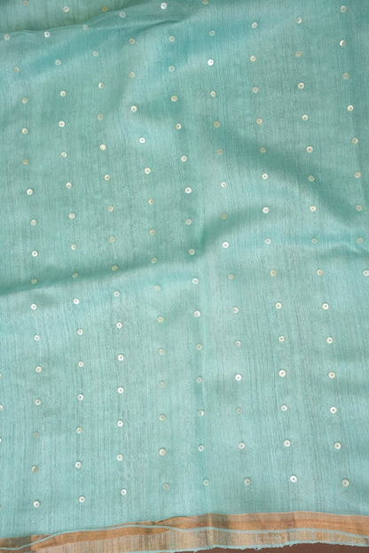Aqua Blue Pure Muslin Matka Silk Saree|Silk Mark Certified