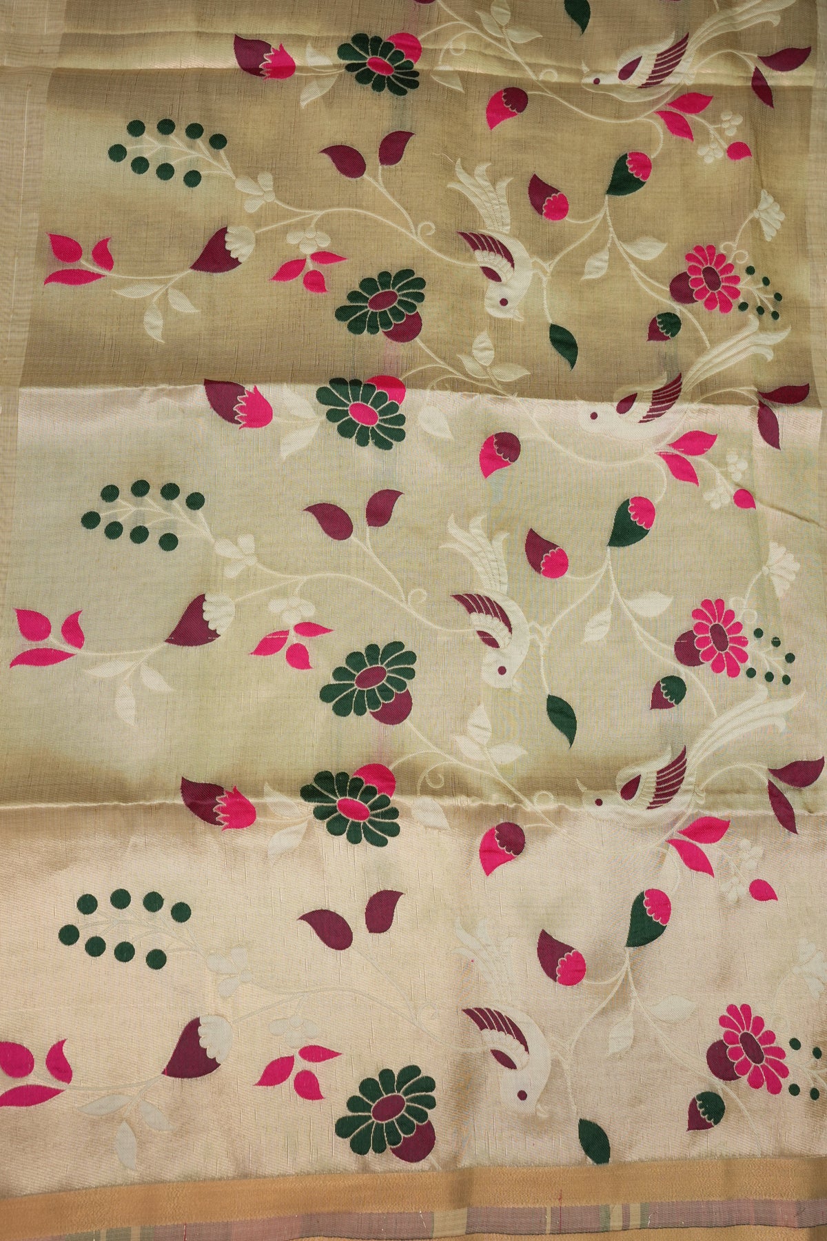 Khaddi Cotton Saree with Paithani-Inspired Border – Ivory