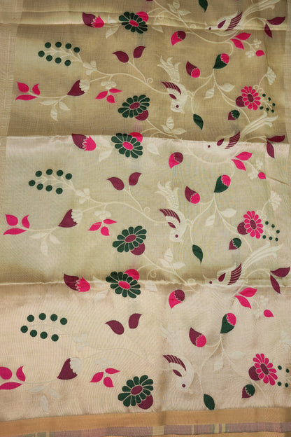 Khaddi Cotton Saree with Paithani-Inspired Border – Ivory