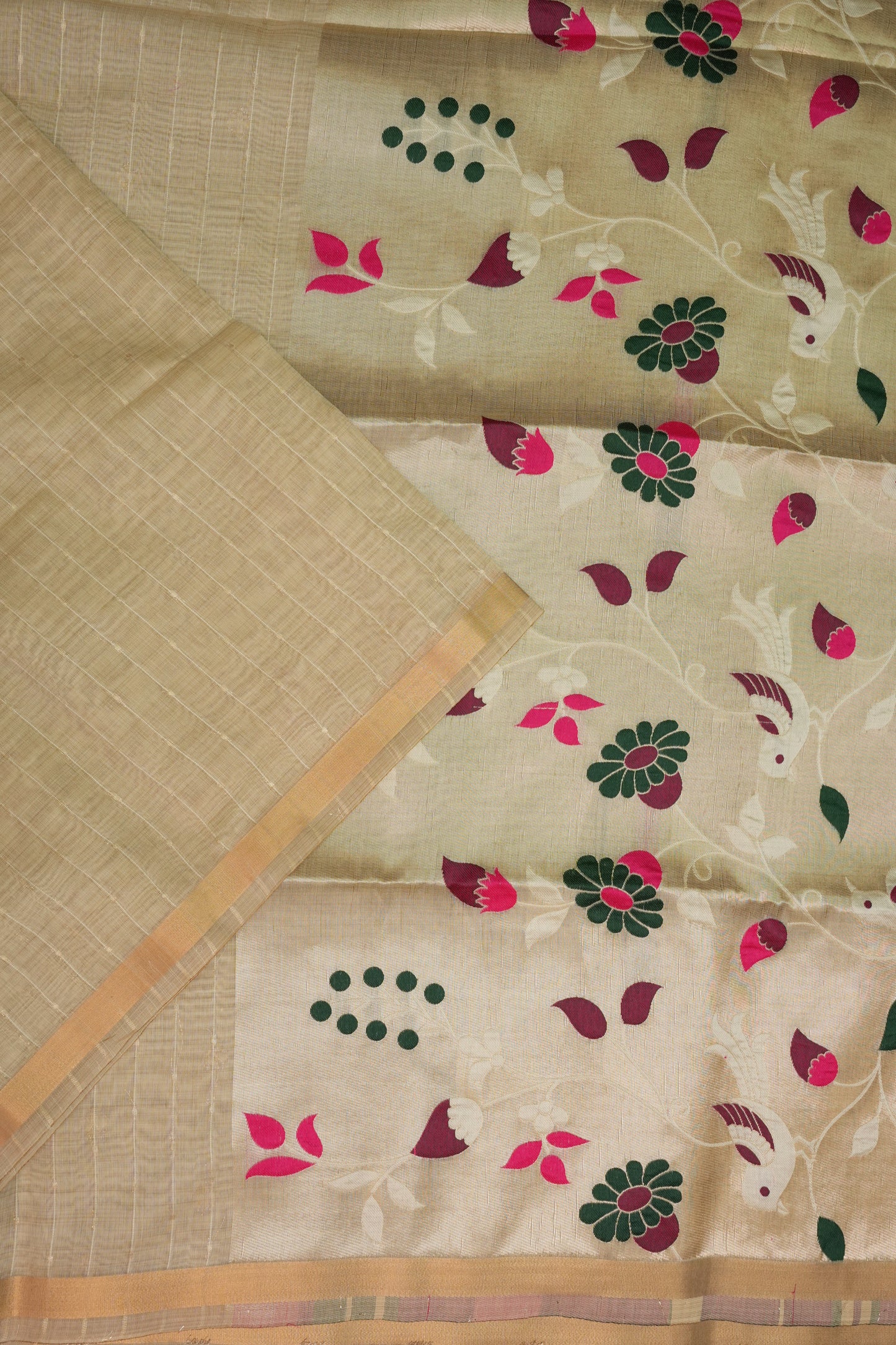 Khaddi Cotton Saree with Paithani-Inspired Border – Ivory