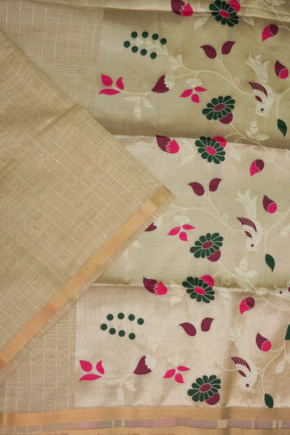 Khaddi Cotton Saree with Paithani-Inspired Border – Ivory