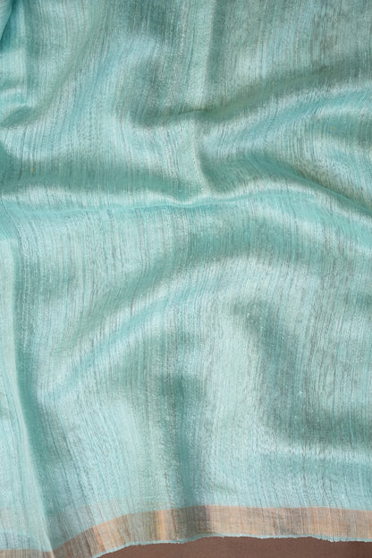 Aqua Blue Pure Muslin Matka Silk Saree|Silk Mark Certified