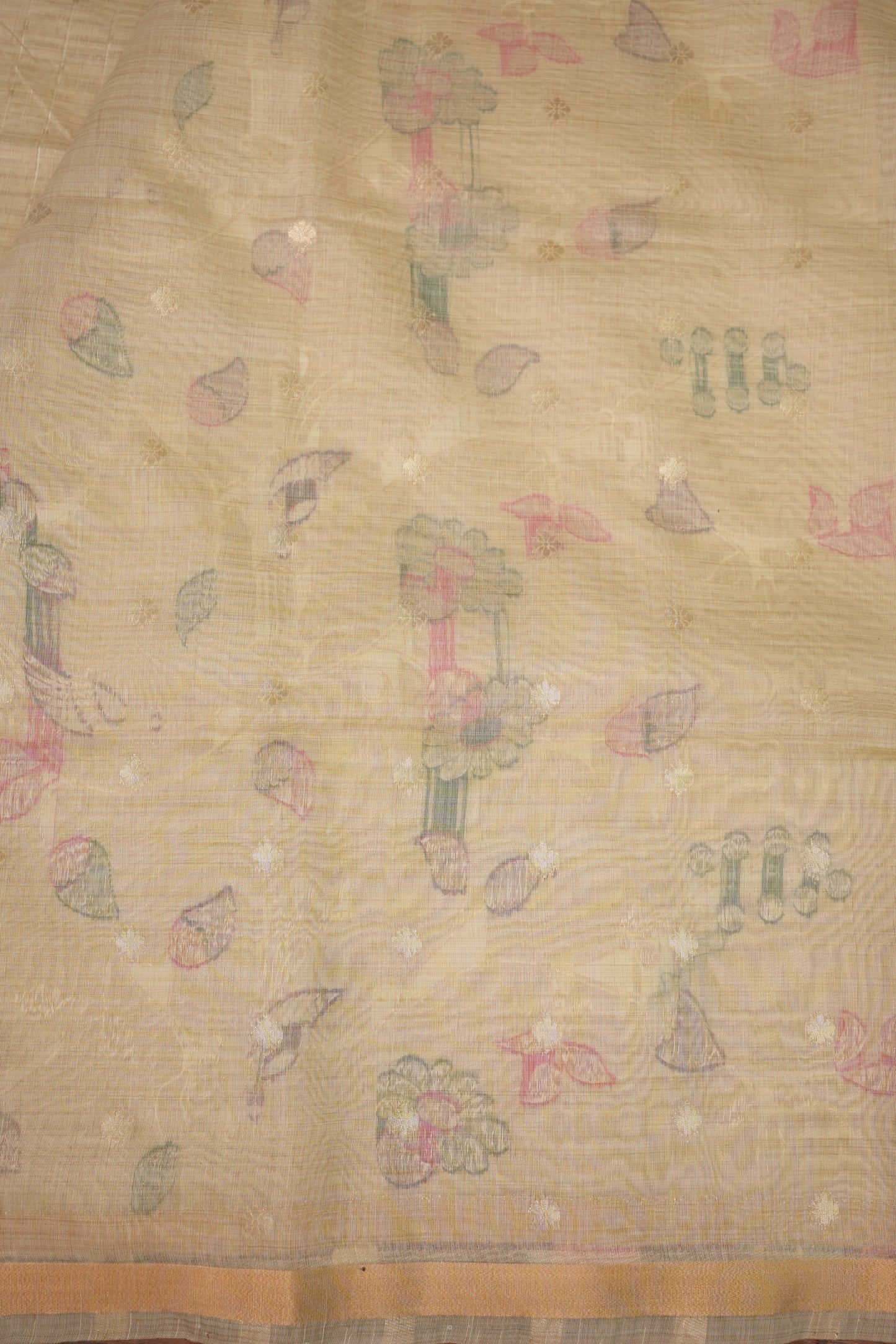 Khaddi Cotton Saree with Paithani-Inspired Border – Ivory