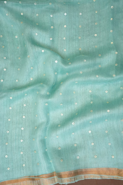 Aqua Blue Pure Muslin Matka Silk Saree|Silk Mark Certified