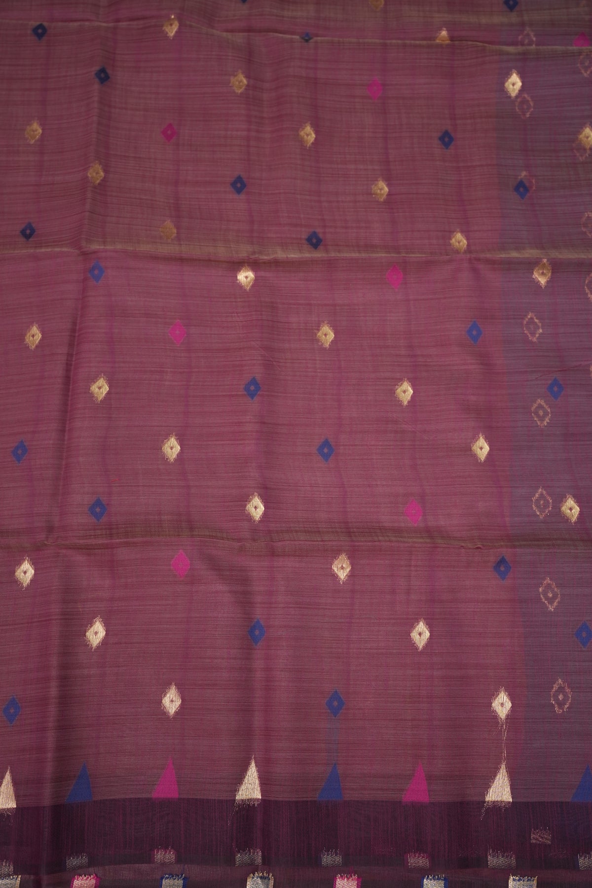 Khaddi Cotton Saree – Wine Purple with Multicolour Woven Motifs & Floral Pallu