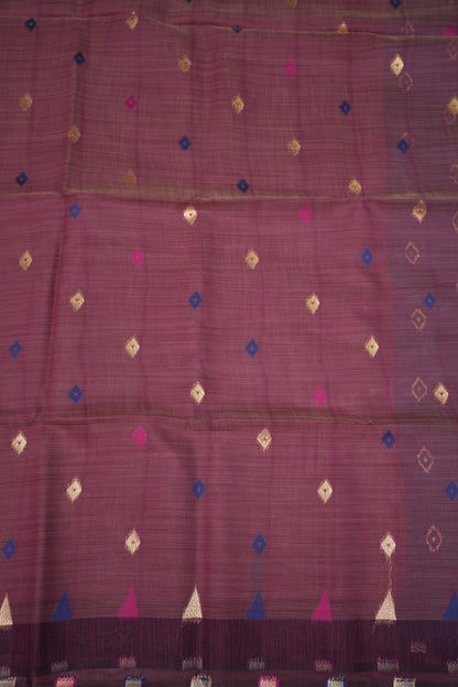 Khaddi Cotton Saree – Wine Purple with Multicolour Woven Motifs & Floral Pallu