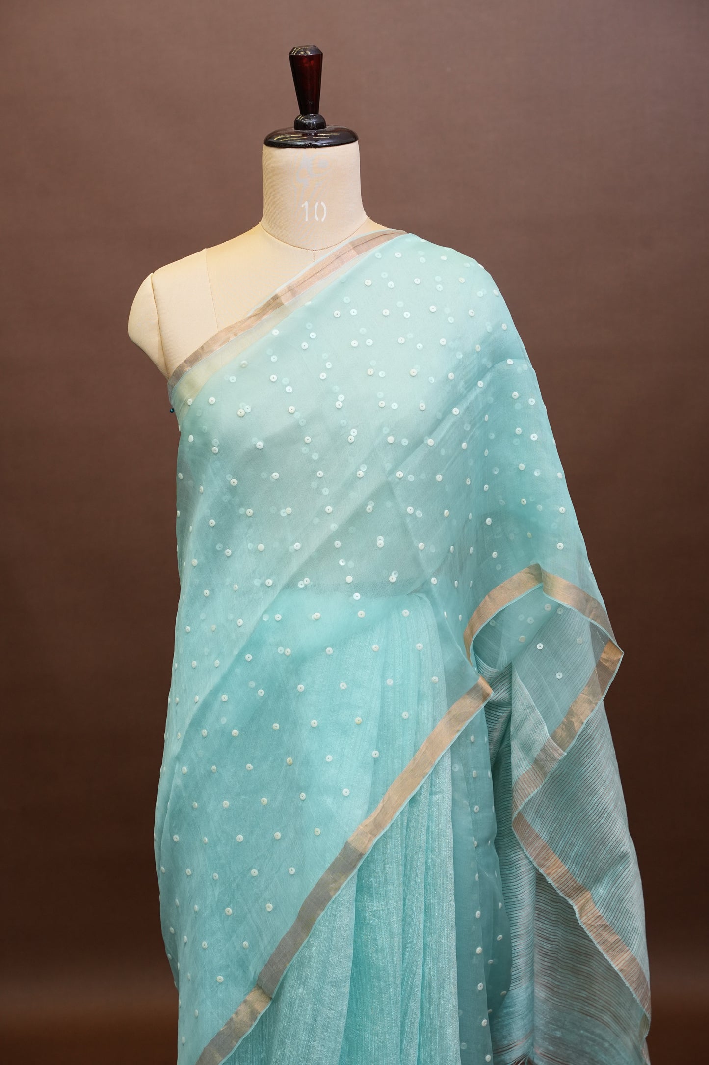 Aqua Blue Pure Muslin Matka Silk Saree|Silk Mark Certified