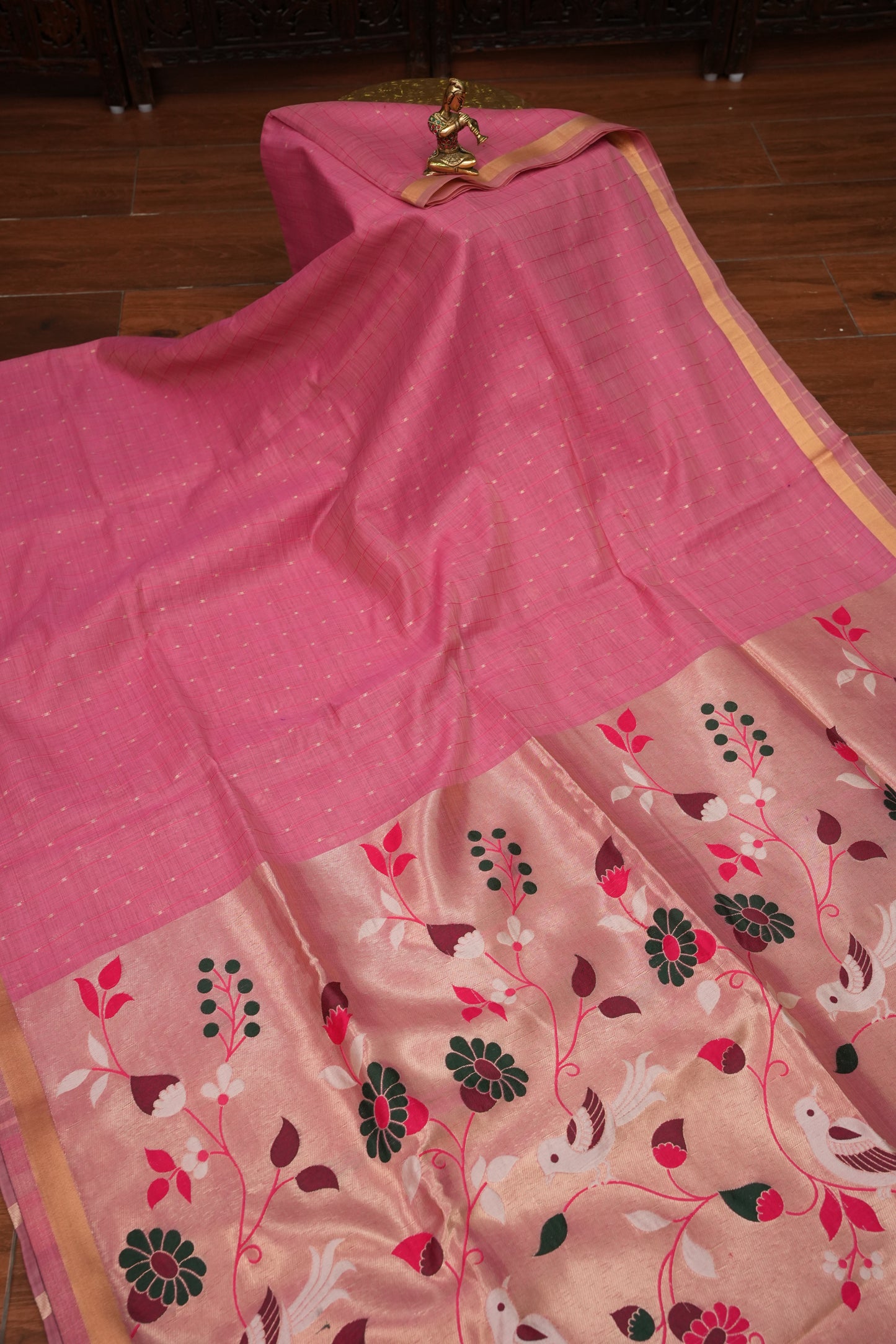Khaddi Cotton Saree with Paithani-Inspired Border – Pink
