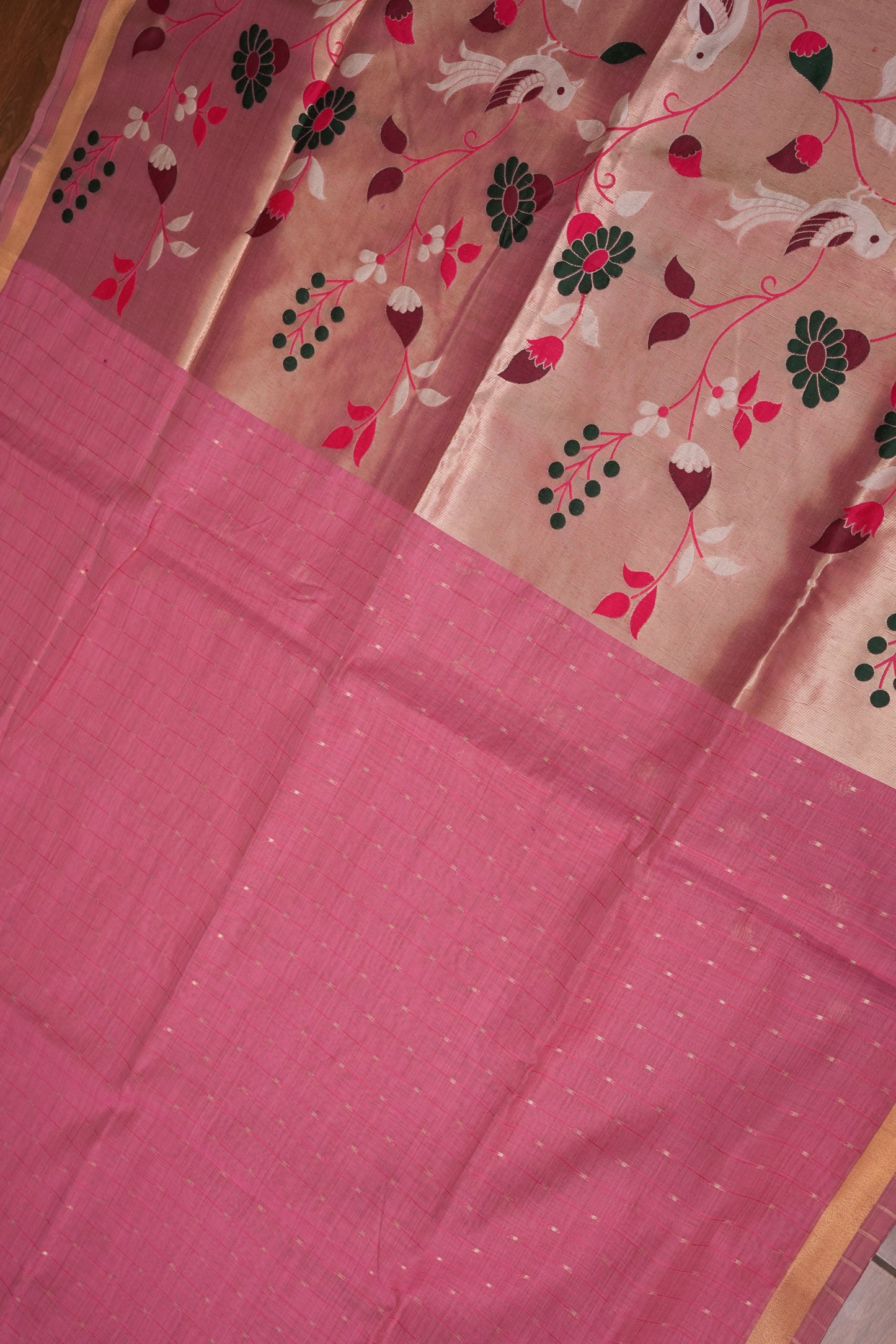 Khaddi Cotton Saree with Paithani-Inspired Border – Pink