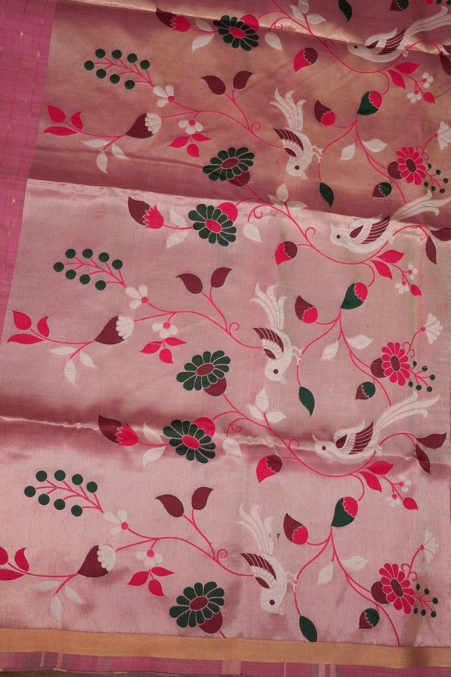 Khaddi Cotton Saree with Paithani-Inspired Border – Pink