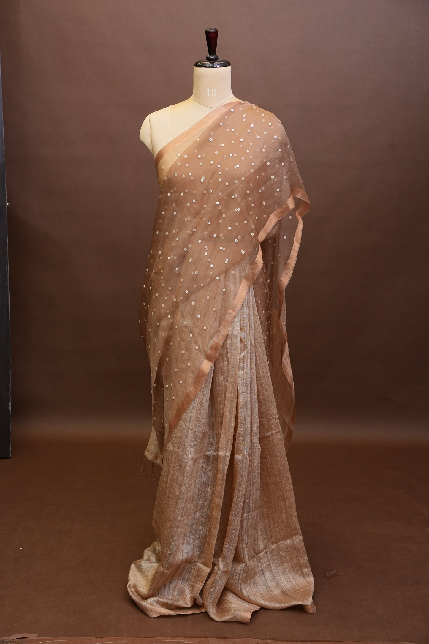 Warm Sand Beige Pure Muslin Pure Silk Saree|Silk Mark Certified