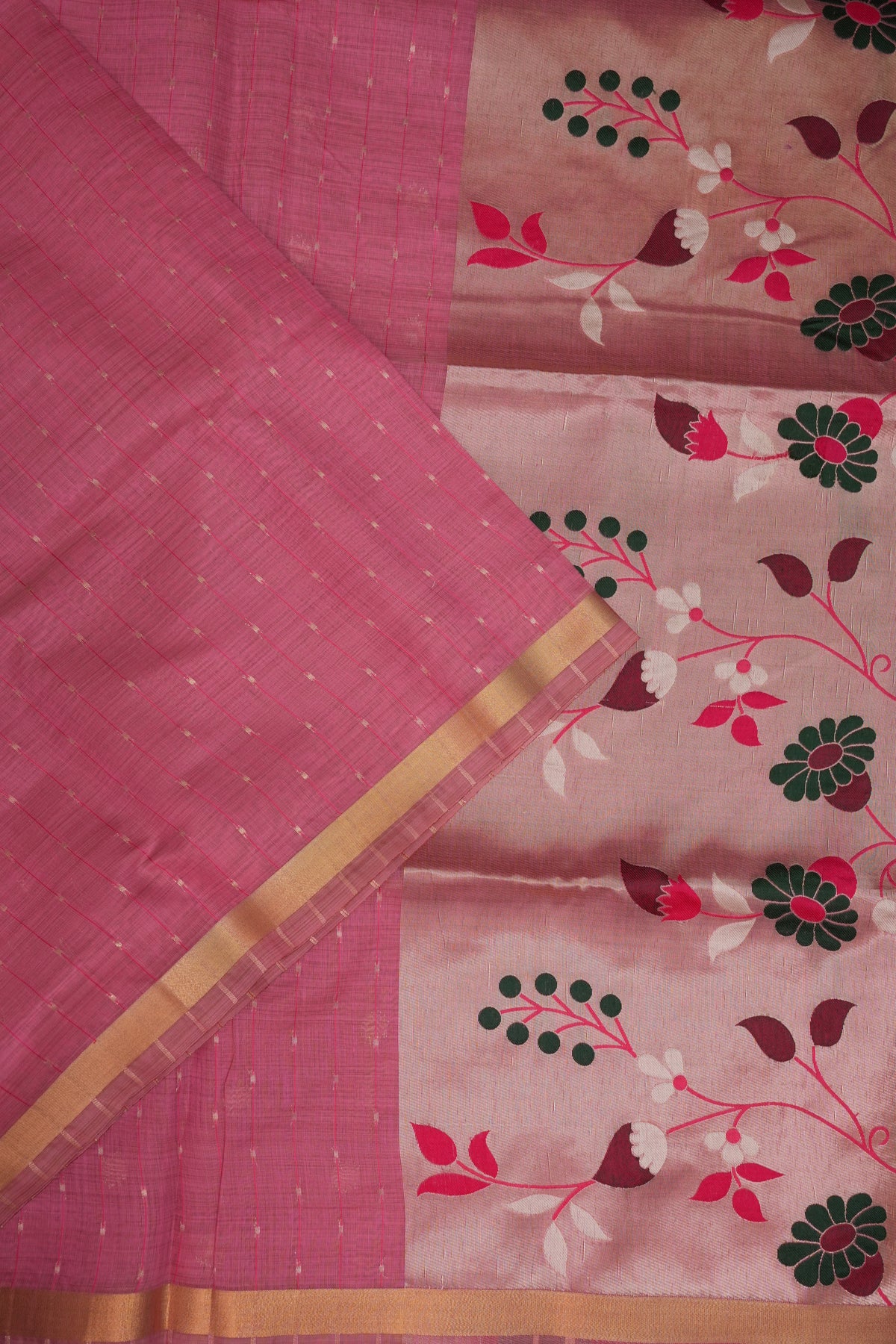 Khaddi Cotton Saree with Paithani-Inspired Border – Pink