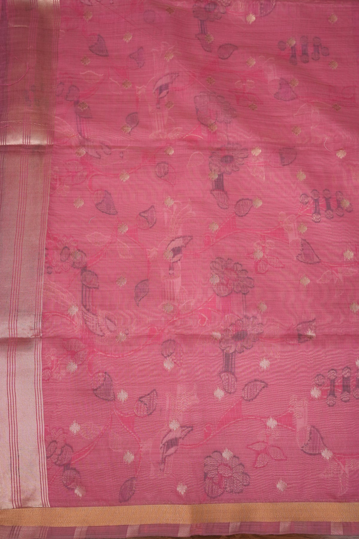 Khaddi Cotton Saree with Paithani-Inspired Border – Pink
