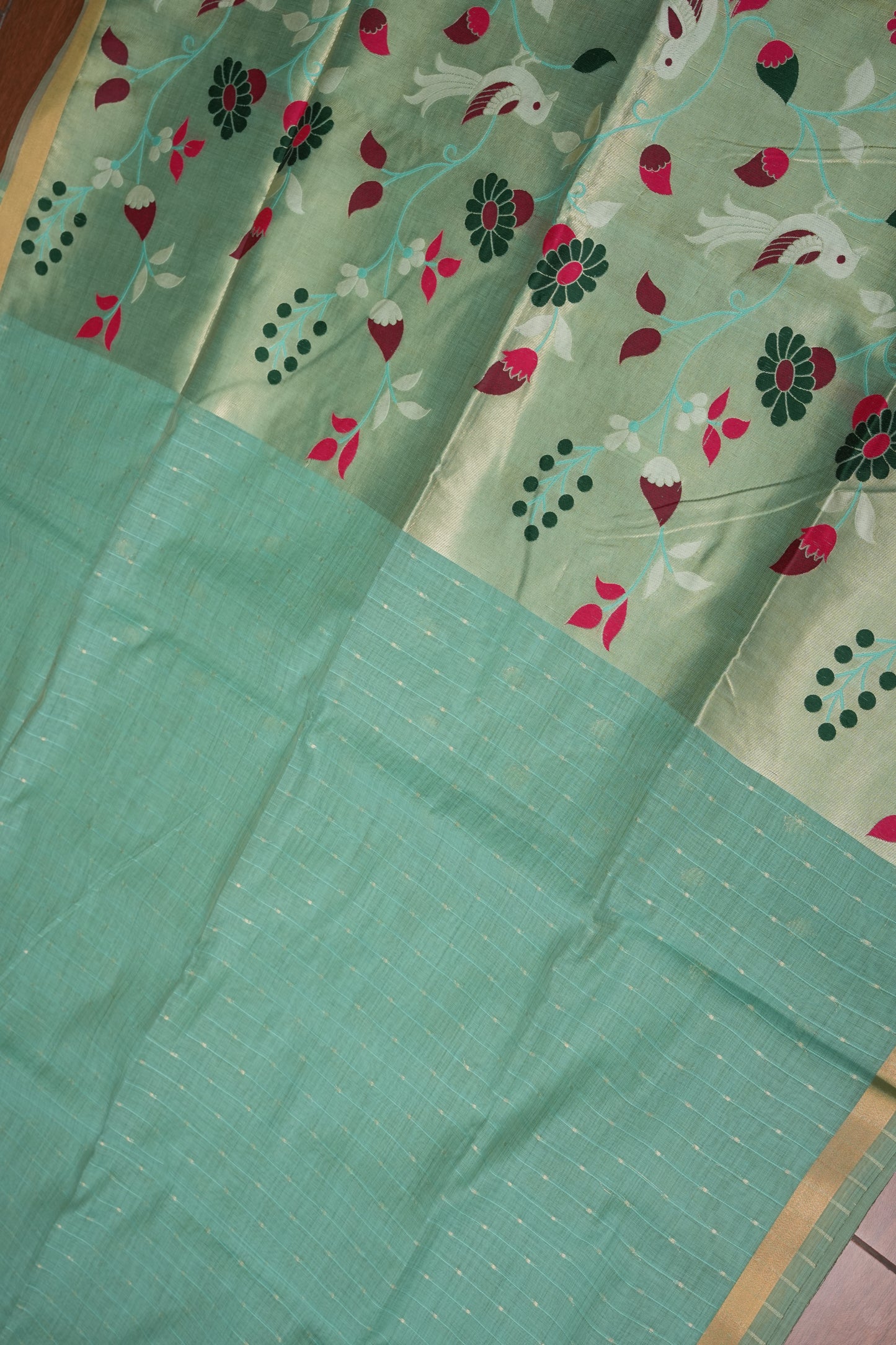 Khaddi Cotton Saree with Paithani-Inspired Border – Aqua Blue