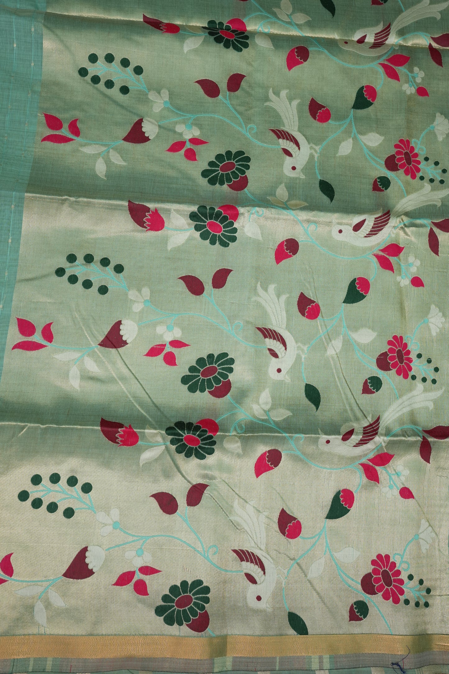 Khaddi Cotton Saree with Paithani-Inspired Border – Aqua Blue