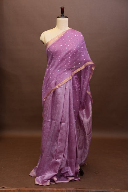 Mauve Pink Pure Muslin Pure Silk Saree|Silk Mark Certified