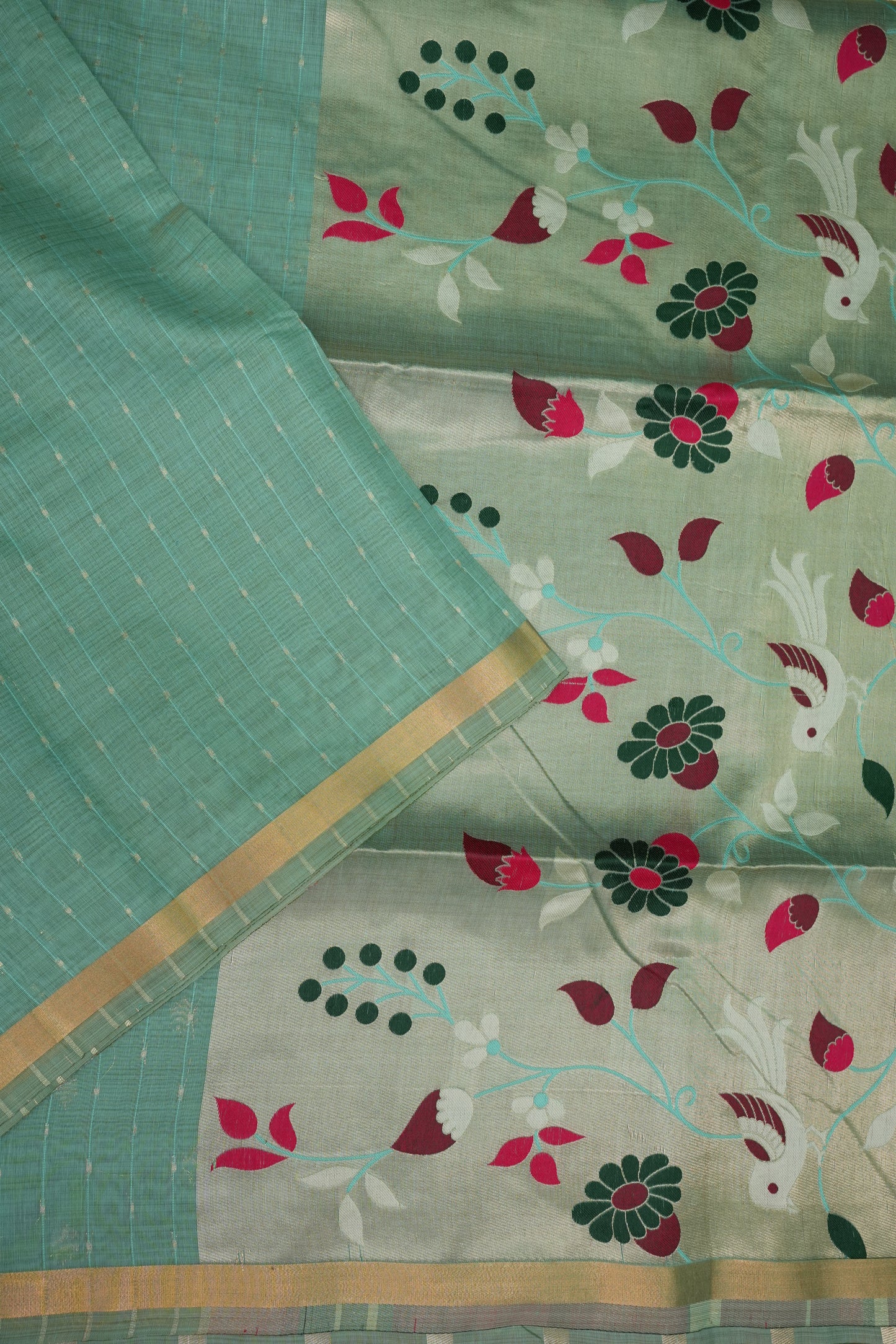 Khaddi Cotton Saree with Paithani-Inspired Border – Aqua Blue