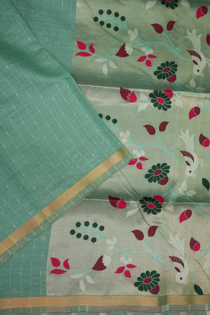 Khaddi Cotton Saree with Paithani-Inspired Border – Aqua Blue