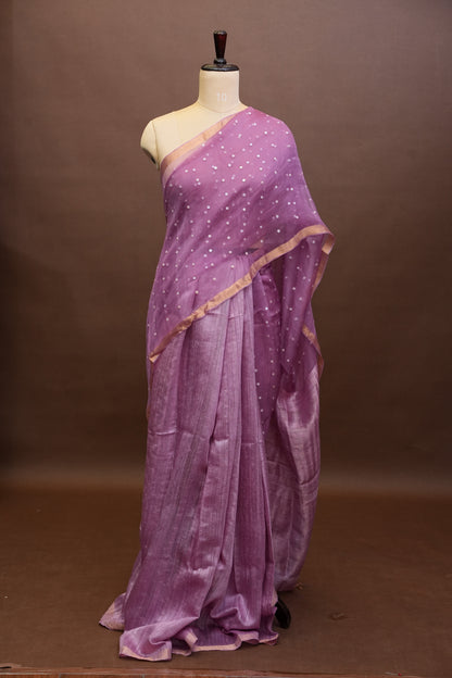 Mauve Pink Pure Muslin Pure Silk Saree|Silk Mark Certified