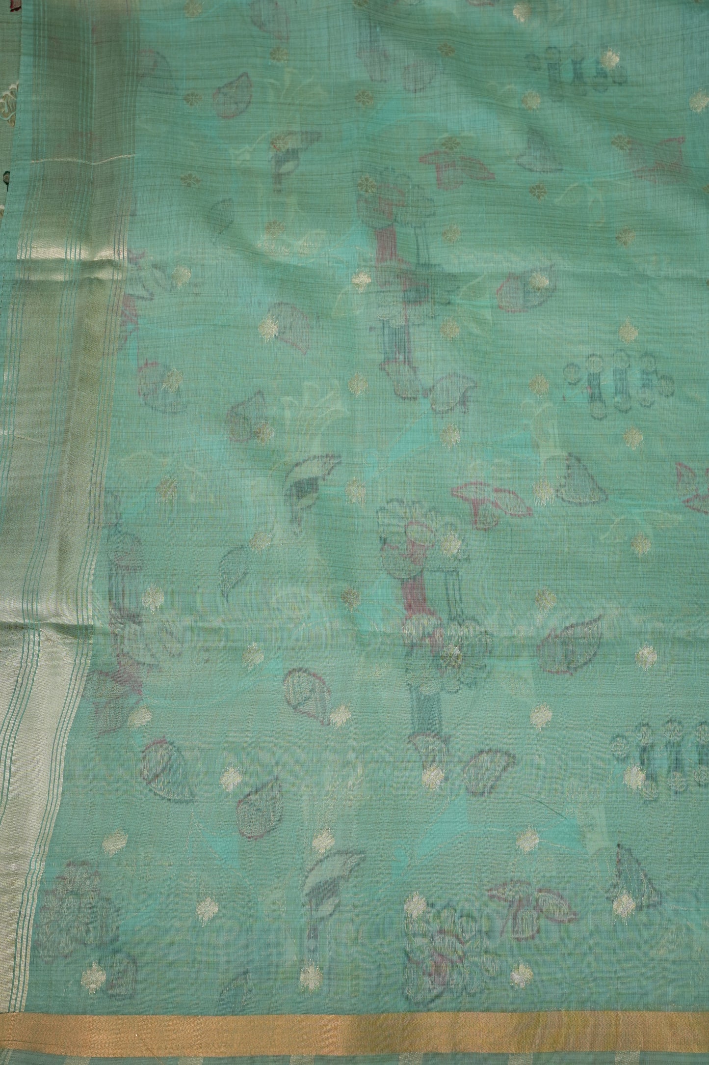 Khaddi Cotton Saree with Paithani-Inspired Border – Aqua Blue