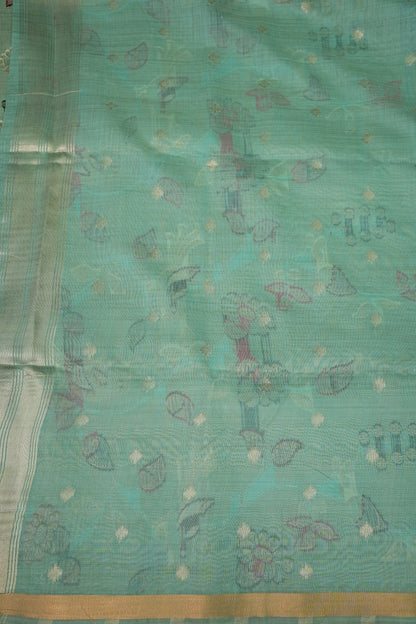 Khaddi Cotton Saree with Paithani-Inspired Border – Aqua Blue