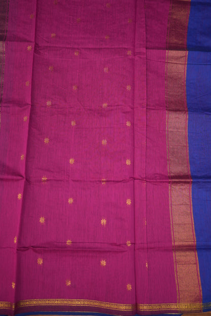 Semi Maheshwari Silk Cotton Saree with thin Gold Zari Buttas