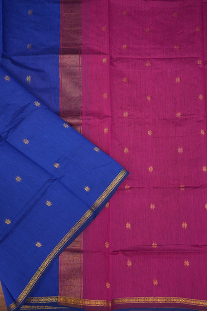 Semi Maheshwari Silk Cotton Saree with thin Gold Zari Buttas