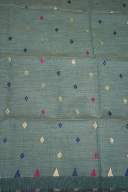 Khaddi Cotton Saree – Sage Green with Multicolour Woven Motifs & Floral Pallu
