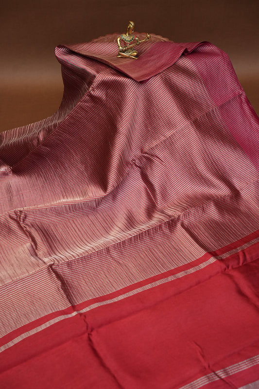 Pure Chanderi Silk Tissue Saree - Deep Red