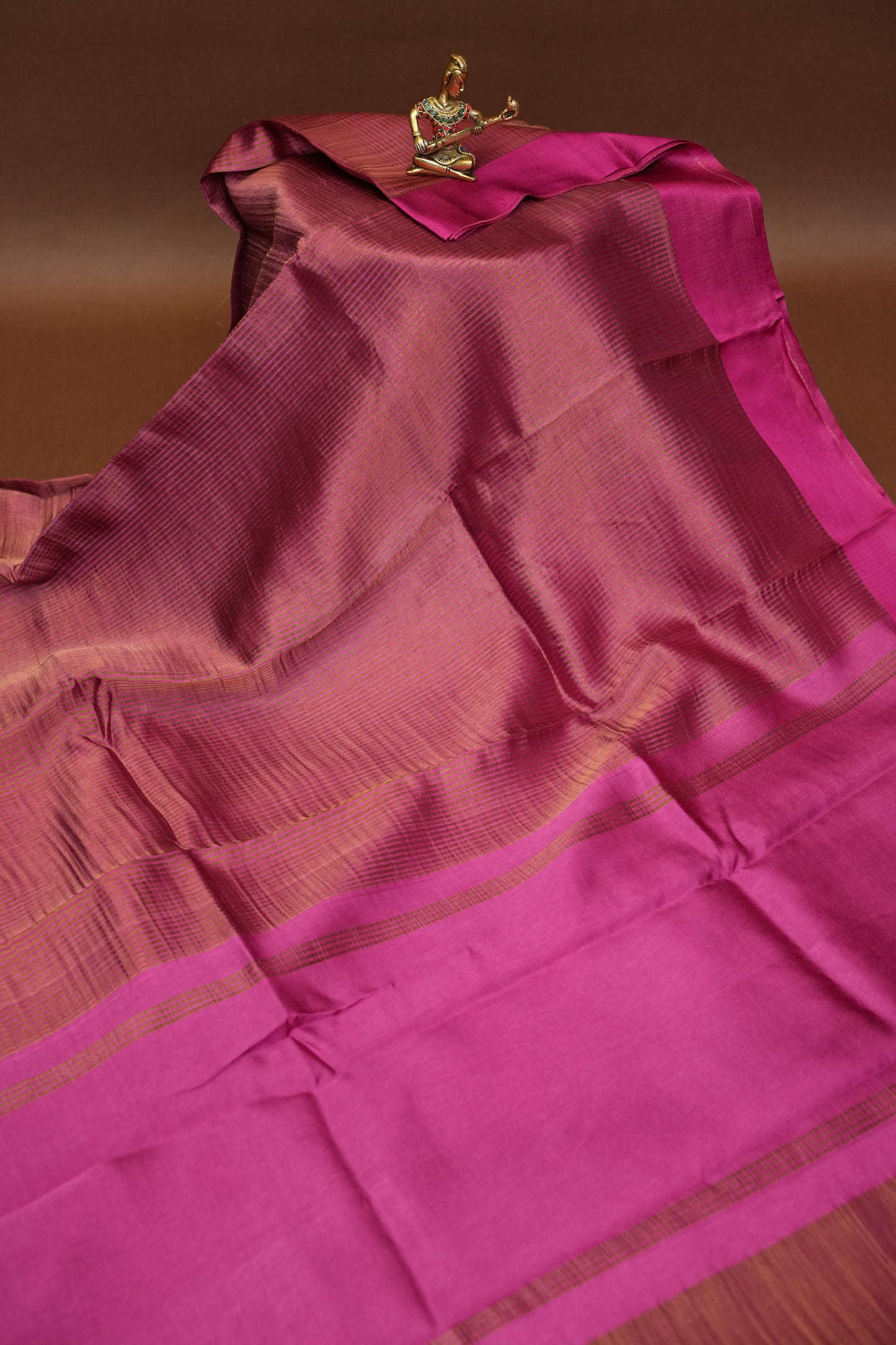 Pure Chanderi Silk Tissue Saree - Hot Pink