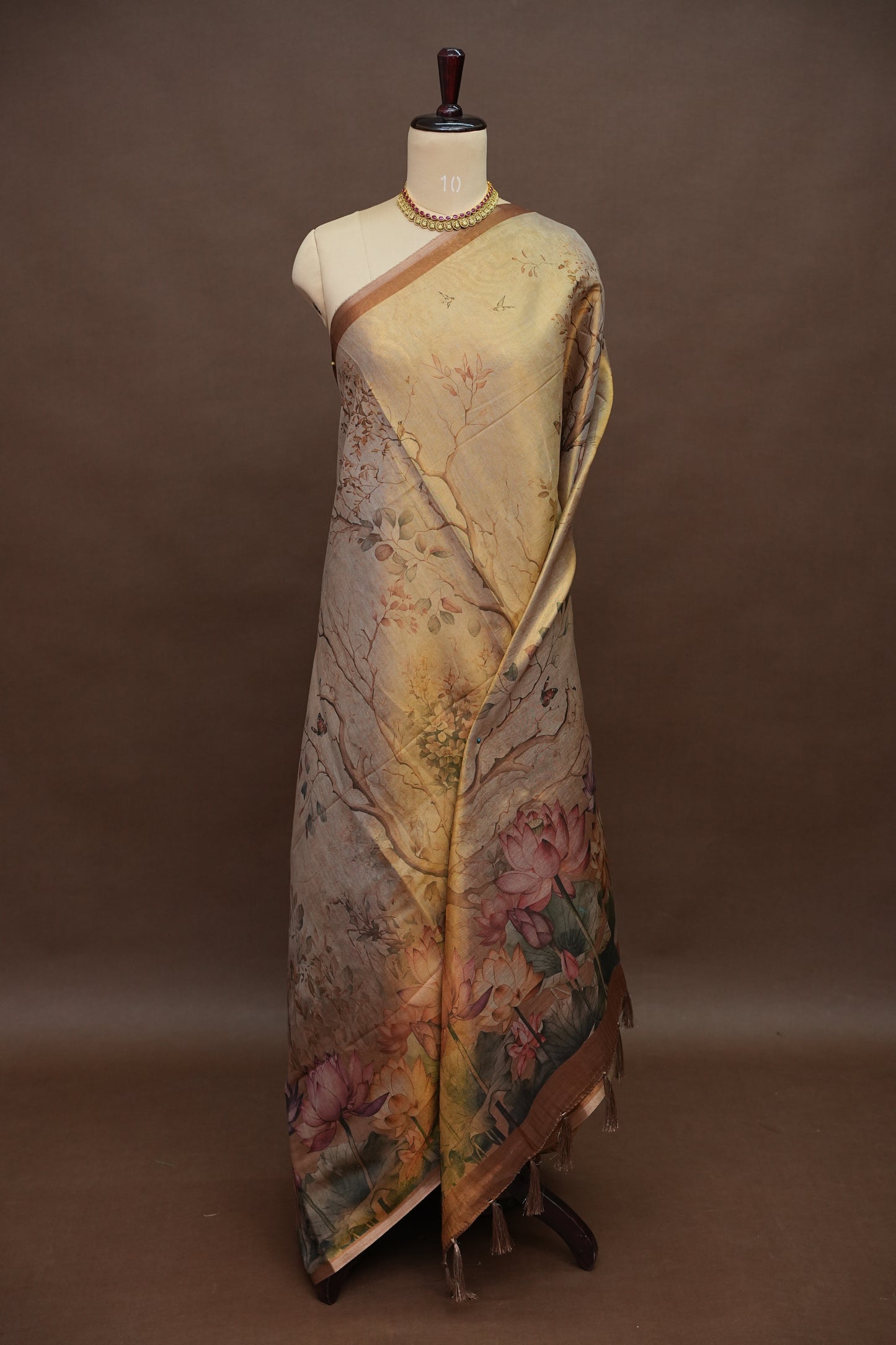 Digital Printed Tissue Raw Silk Saree with Enchanted Lotus Garden