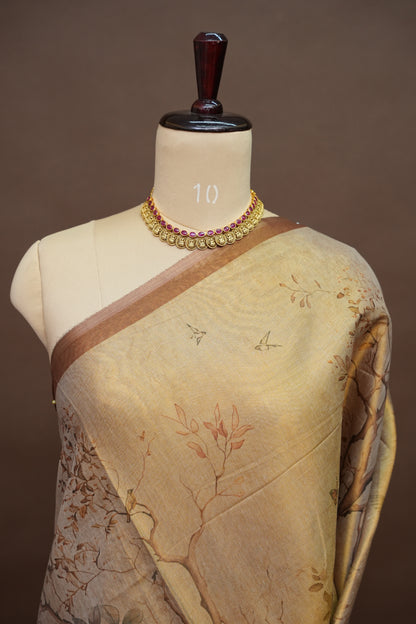 Digital Printed Tissue Raw Silk Saree with Enchanted Lotus Garden