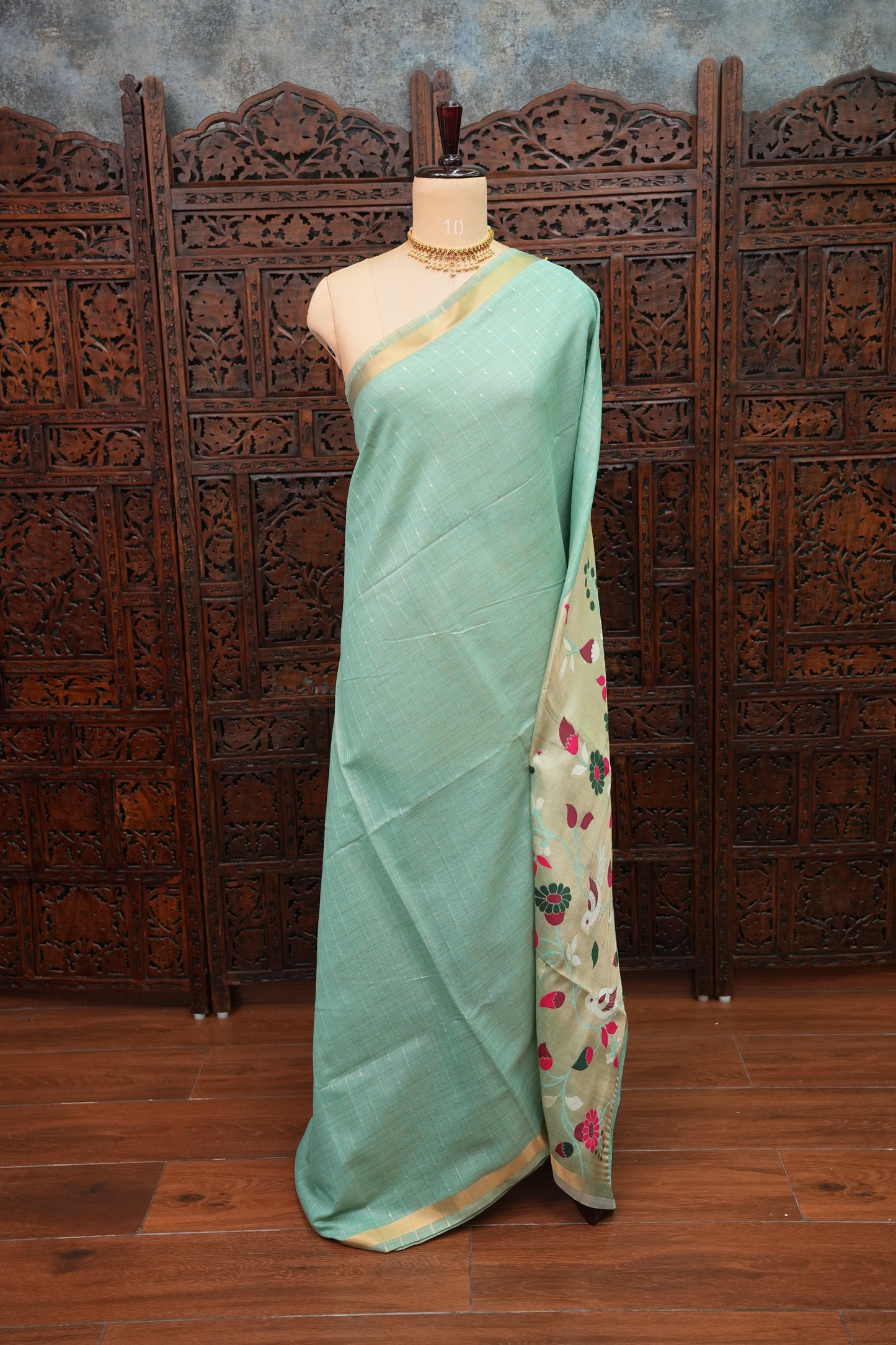 Khaddi Cotton Saree with Paithani-Inspired Border – Aqua Blue