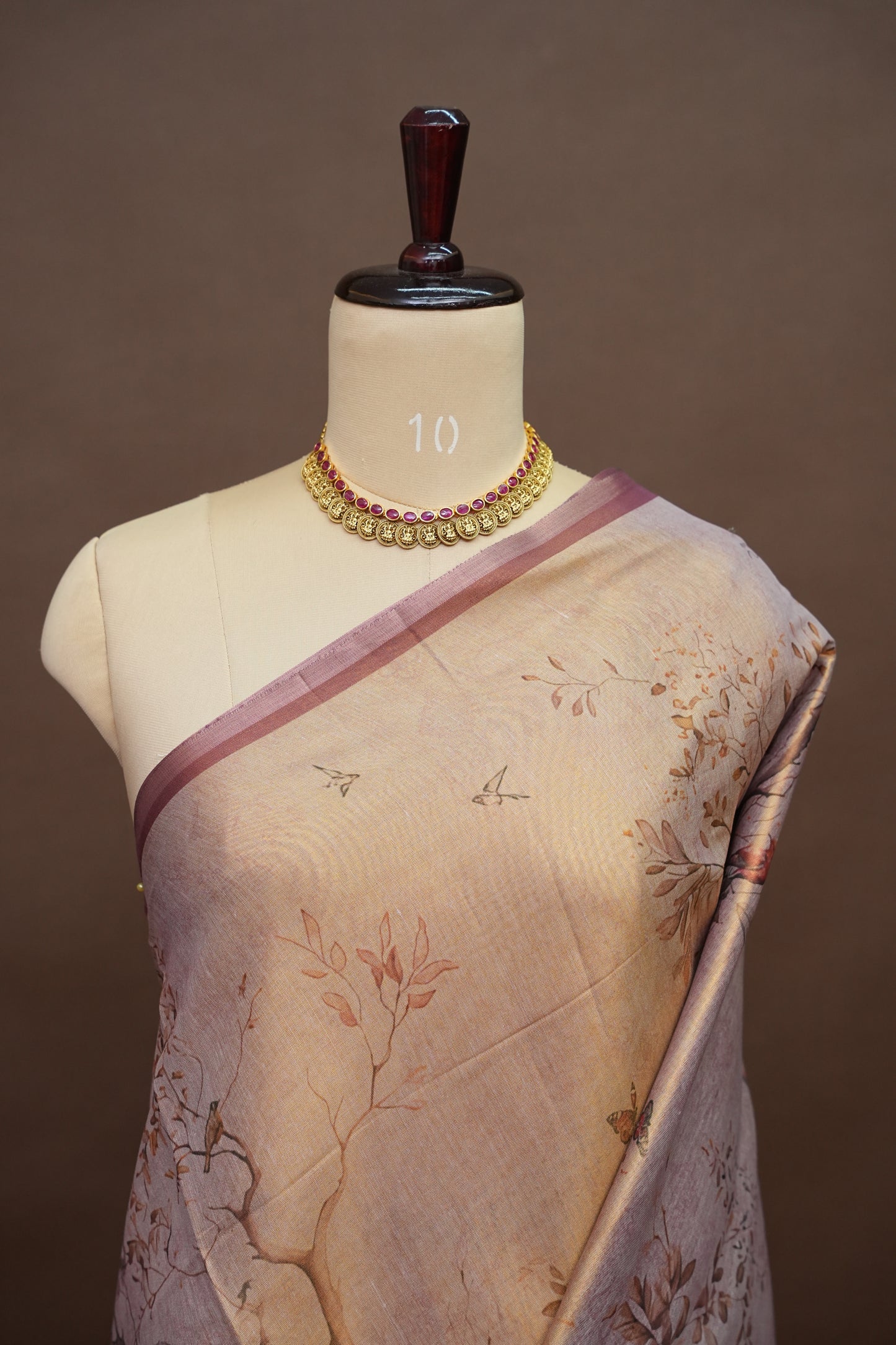 Digital Printed Tissue Raw Silk Saree with Lotus Bloom Landscape