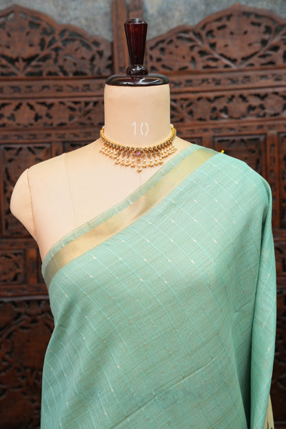 Khaddi Cotton Saree with Paithani-Inspired Border – Aqua Blue
