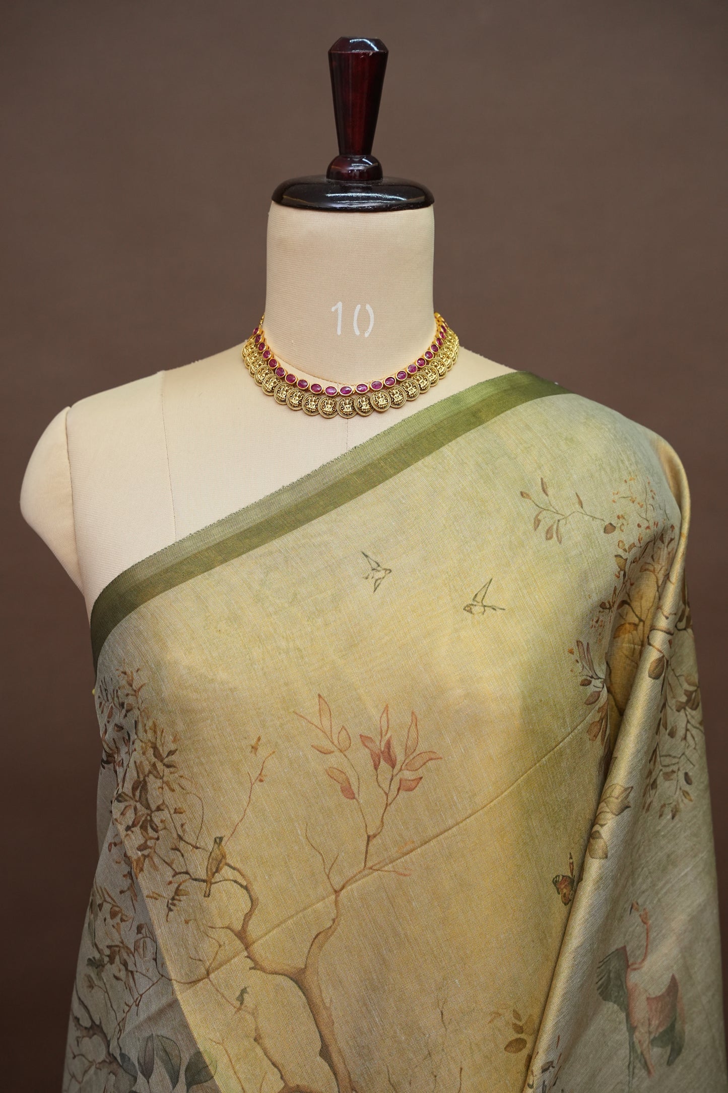 Digital Printed Tissue Raw Silk Saree with Lotus Garden Landscape