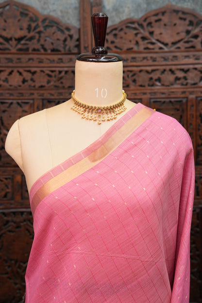 Khaddi Cotton Saree with Paithani-Inspired Border – Pink