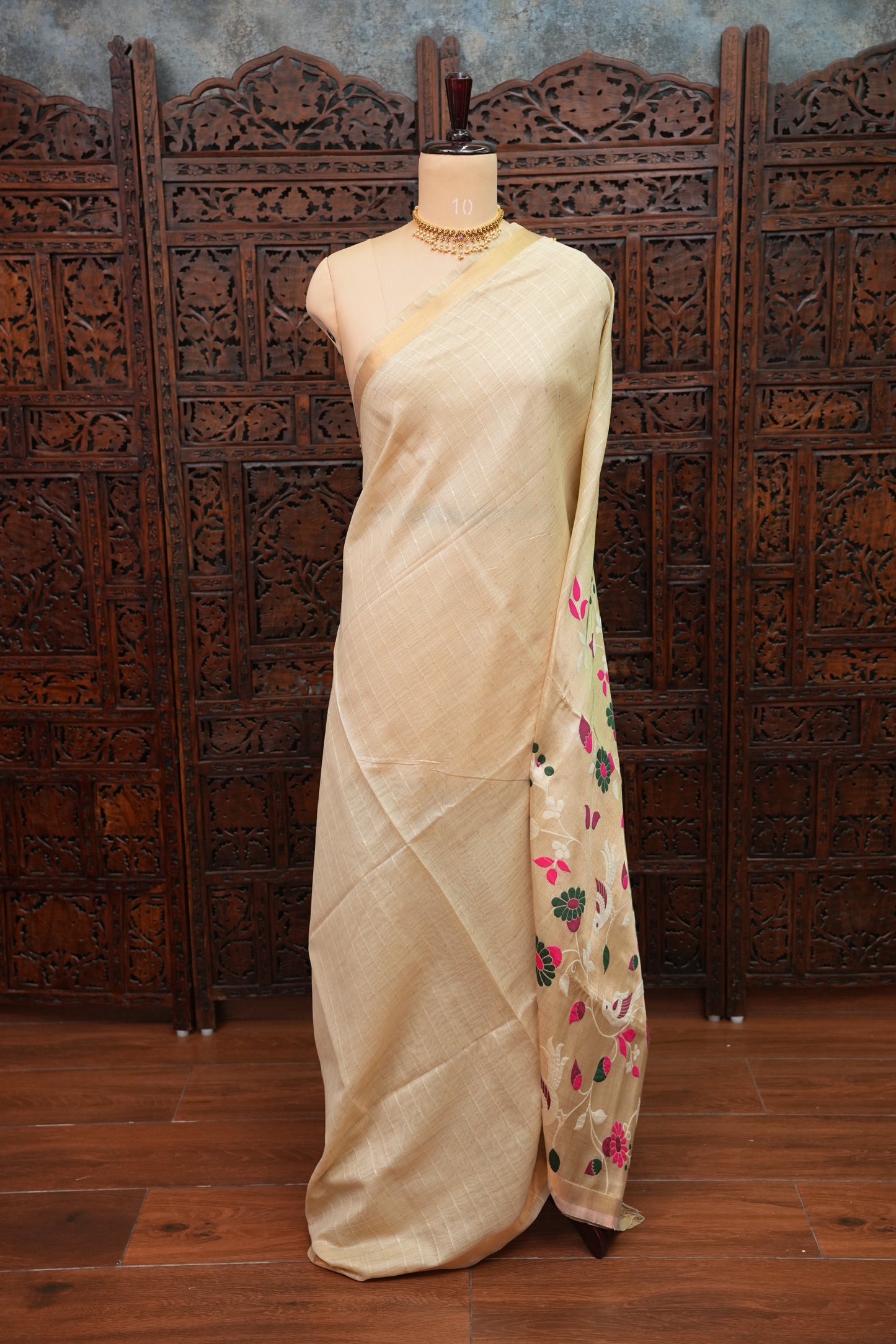 Khaddi Cotton Saree with Paithani-Inspired Border – Ivory