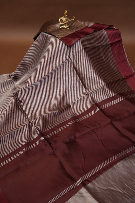Pure Chanderi Silk Tissue Saree - Maroon