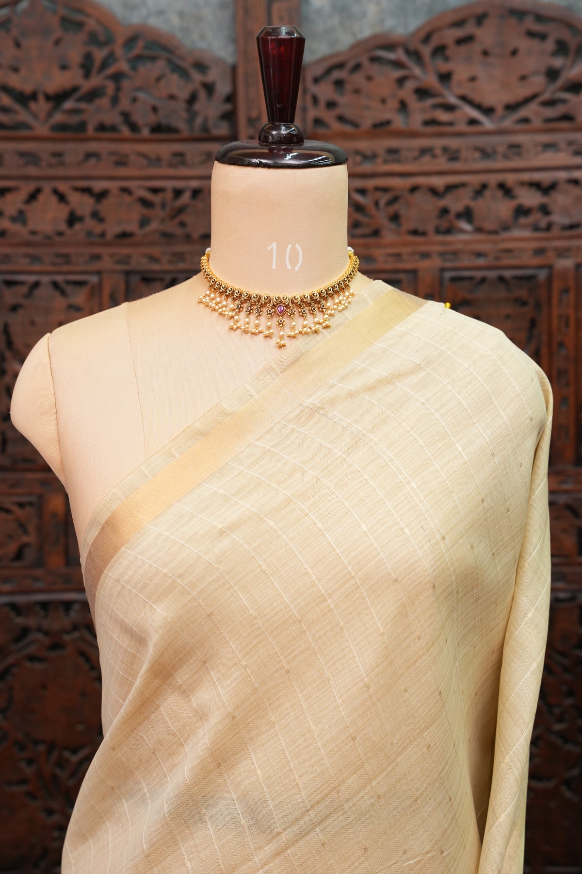 Khaddi Cotton Saree with Paithani-Inspired Border – Ivory