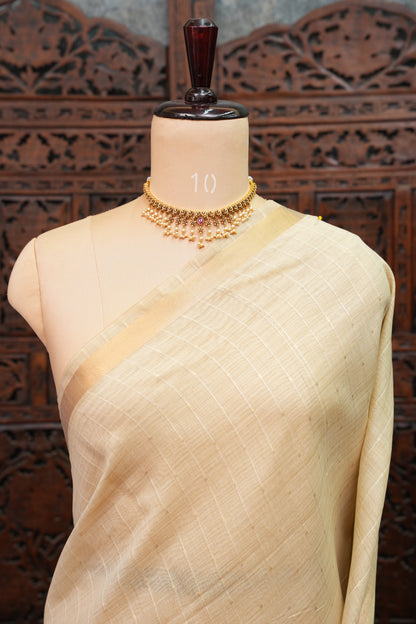 Khaddi Cotton Saree with Paithani-Inspired Border – Ivory