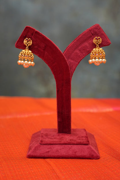 Antique Gold Plated Lakshmi Kaasu Maala Necklace Set with Jhumkas