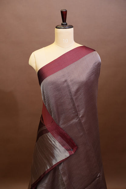 Pure Chanderi Silk Tissue Saree - Maroon