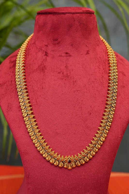 Antique Gold Plated Lakshmi Kaasu Maala Necklace Set with Jhumkas