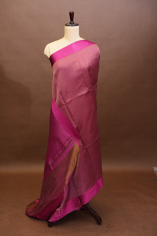 Pure Chanderi Silk Tissue Saree - Hot Pink