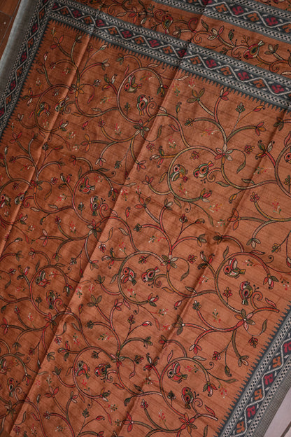 Semi Raw Silk Saree with Embroidered Body & Patola Styled Borders – Rust Orange