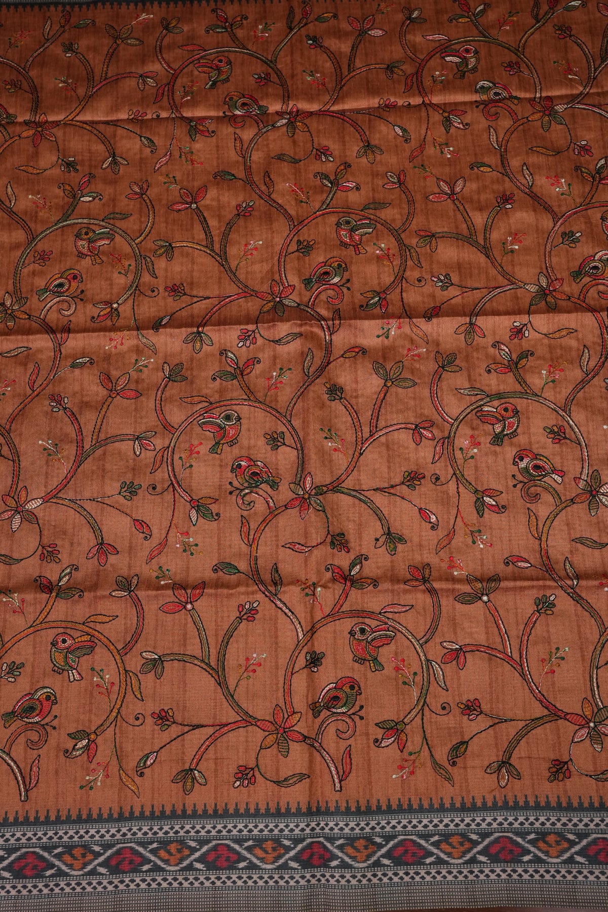 Semi Raw Silk Saree with Embroidered Body & Patola Styled Borders – Rust Orange