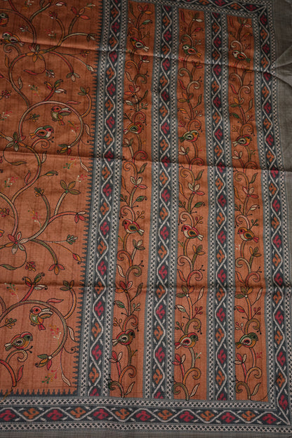 Semi Raw Silk Saree with Embroidered Body & Patola Styled Borders – Rust Orange