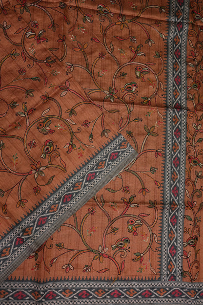 Semi Raw Silk Saree with Embroidered Body & Patola Styled Borders – Rust Orange