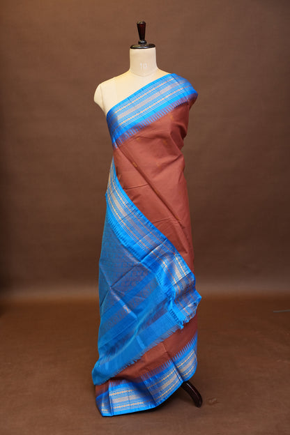 Gadwal Cotton Saree - Mud Brown Color